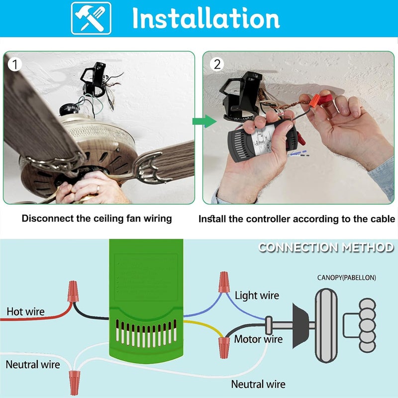 COREBAY Universal Ceiling Fan Remote Control Receiver for Hunter Ceiling Fan, Compatible with Hunter 99770 99813 99392 99118 99122 99123 99119, 3 Speeds Control, 434MHz (Receiver only) - Image 4